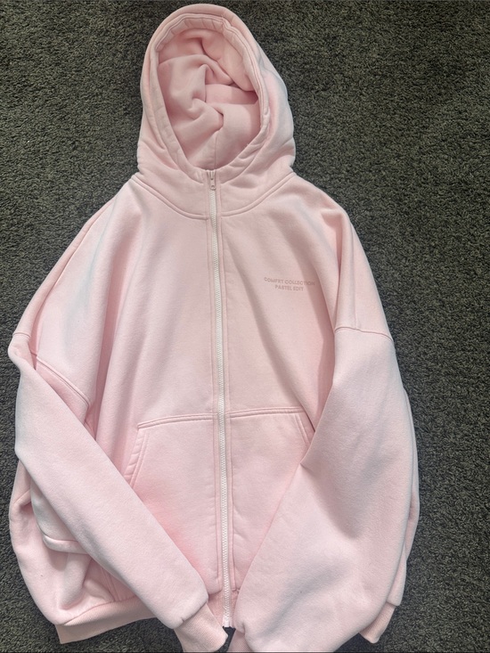 Comfrt Sweaters - Pastel Pink Full-Zip Hooded Zip Up Sweatshirt